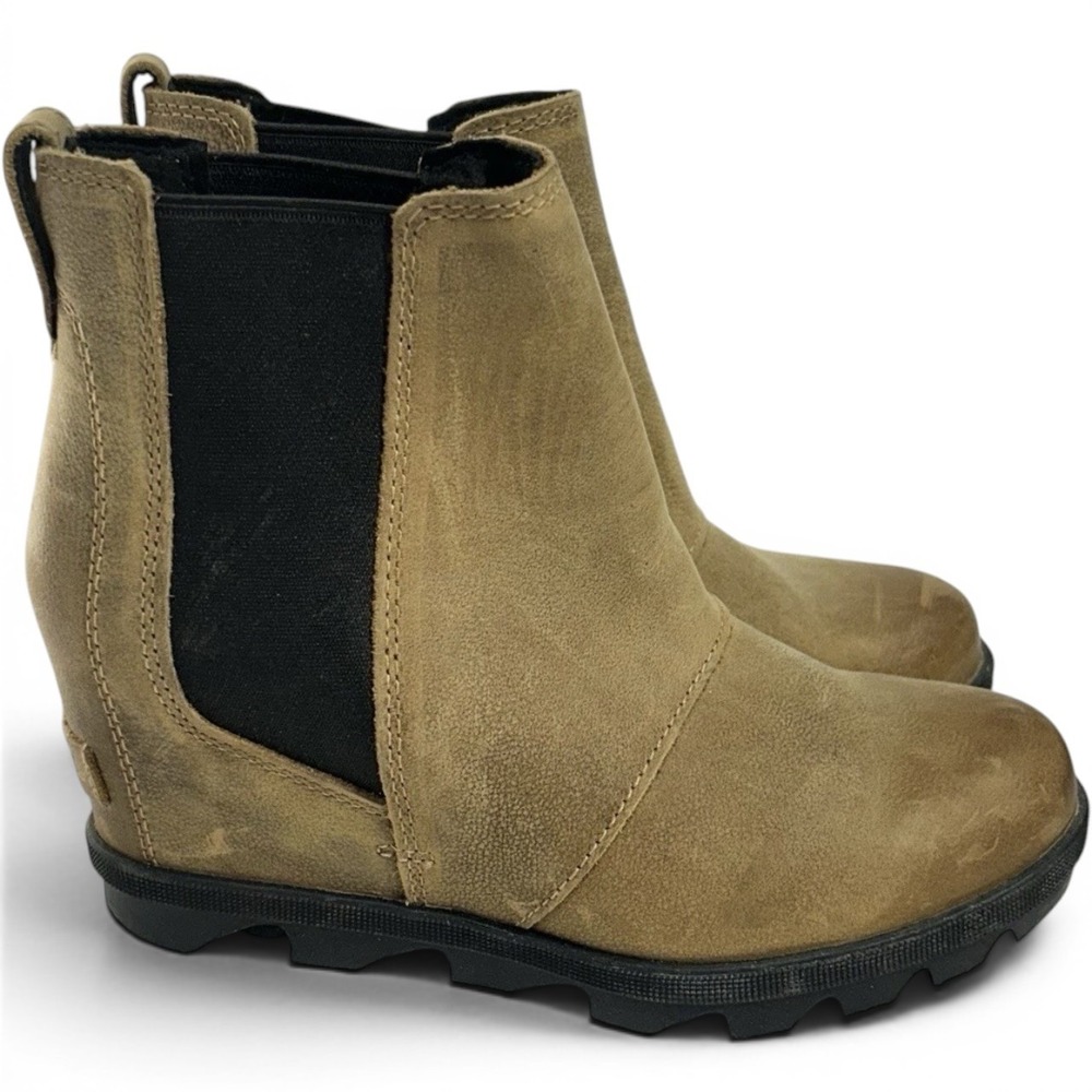 Sorel Joan of Arctic Wedge II Chelsea Boots Tan Women 6.5 Leather NL3493-286